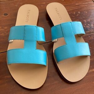 Talbots Blue HANNAH VACHETTA LEATHER SLIDES size 7 Summer Sandal